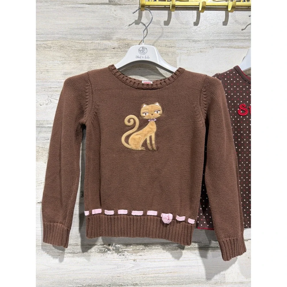 Gymboree Sweater Shirt Bundle Girls 5-6 5T Brown Cat Polka Dot y2k 2009 2010
